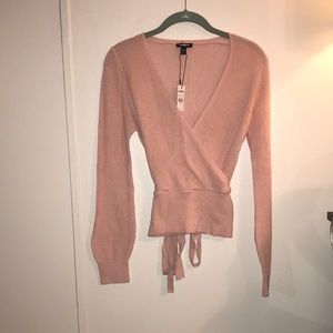 Pink belted wrap front  sweater